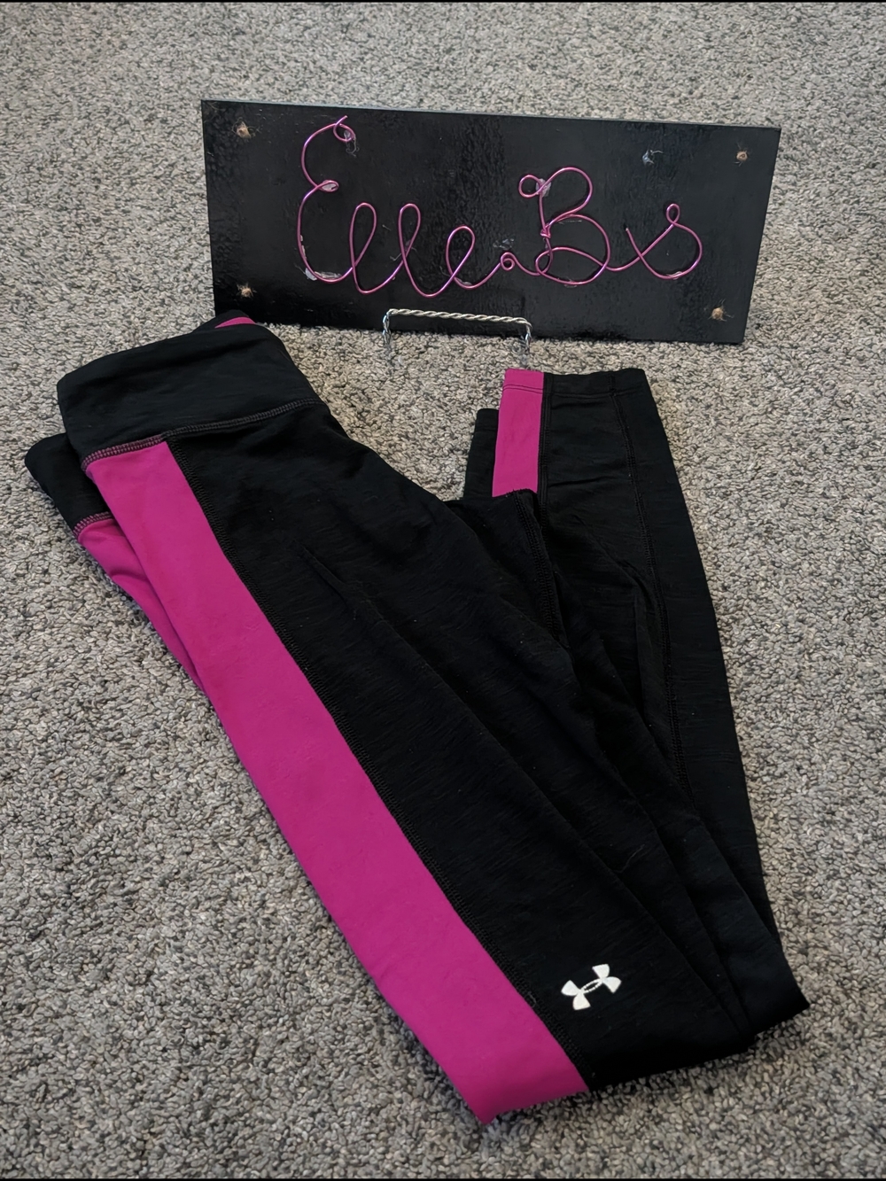 Used Condition Under Armour Black Leggings with Pink Side Stripe S